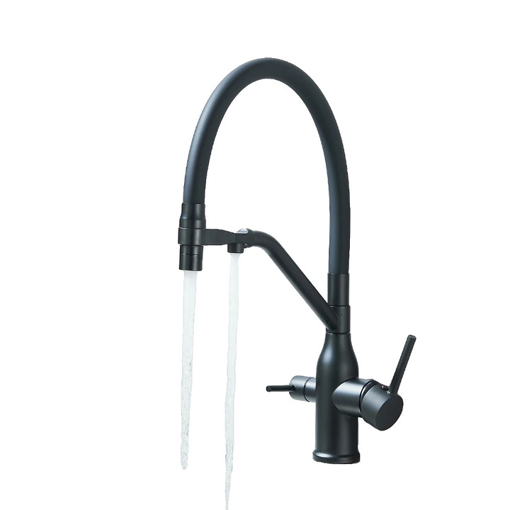 Vízszűrő csaptelep, pultra szerelhető, két fúvókával, matt fekete