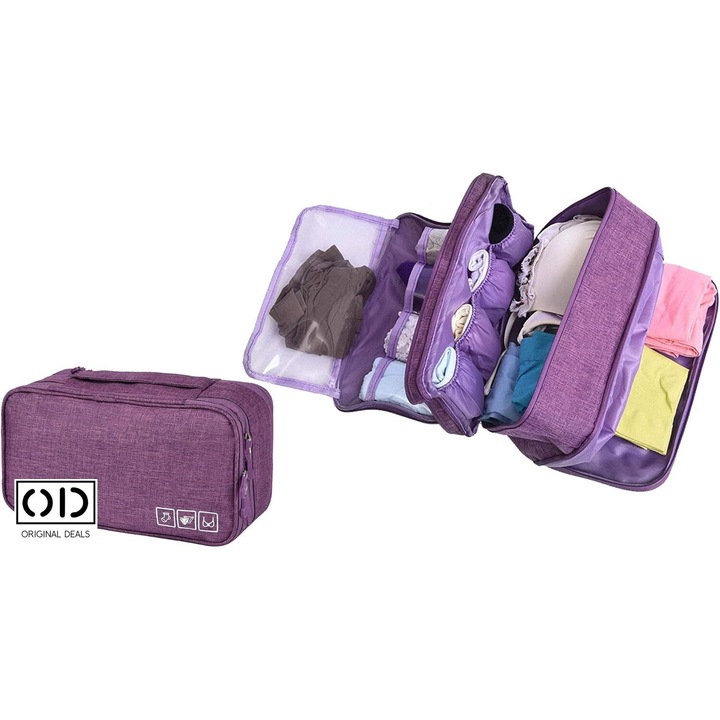 Geanta pentru Depozitat si Transport Lenjerie Intima, Chiloti, Sutien si Sosete, Material Textil Impermeabil, Mov, DImensiune 28 x 15 x 13 cm, ORIGINAL DEALS
