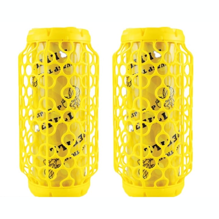 Set 2 capcane Macvi® pentru viespi, cu lipici anti-insecte, 8 foi lipicioase incluse, montare rapida, suport pentru momeala, galben