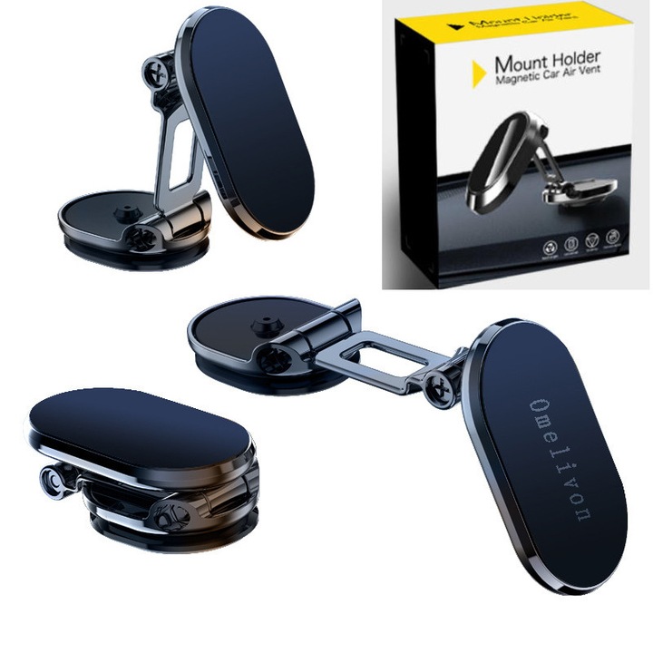 Suport auto magnetic pentru telefon, 17 magneti puternici, rotire 360°, prindere puternica, design racire circulara, compatibil cu iPhone Android, negru, Omelivon