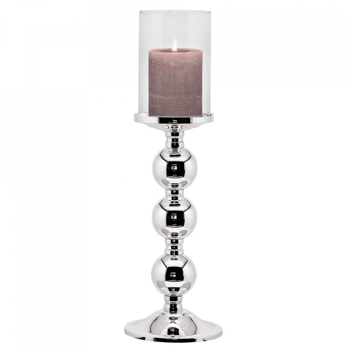 Suport lumanare argintiu din metal 44 cm Bamboo Edzard