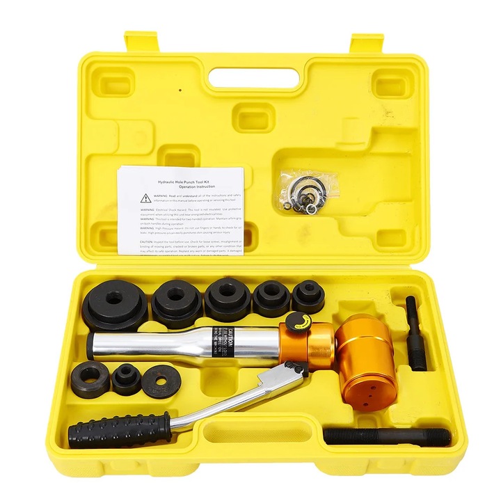 Hidraulikus lyukasztó készlet, TPA-8, 90 kN, 6 matrica, 22 mm lökethossz, 22,5–60,8 mm lyukak, acél ≤3,2 mm, sárga