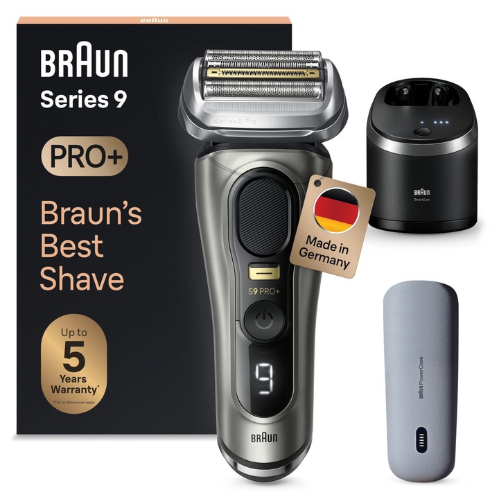 Braun Series 9 Pro+ elektromos borotva, 5 elemes készlet, töltőtok, nemesfém