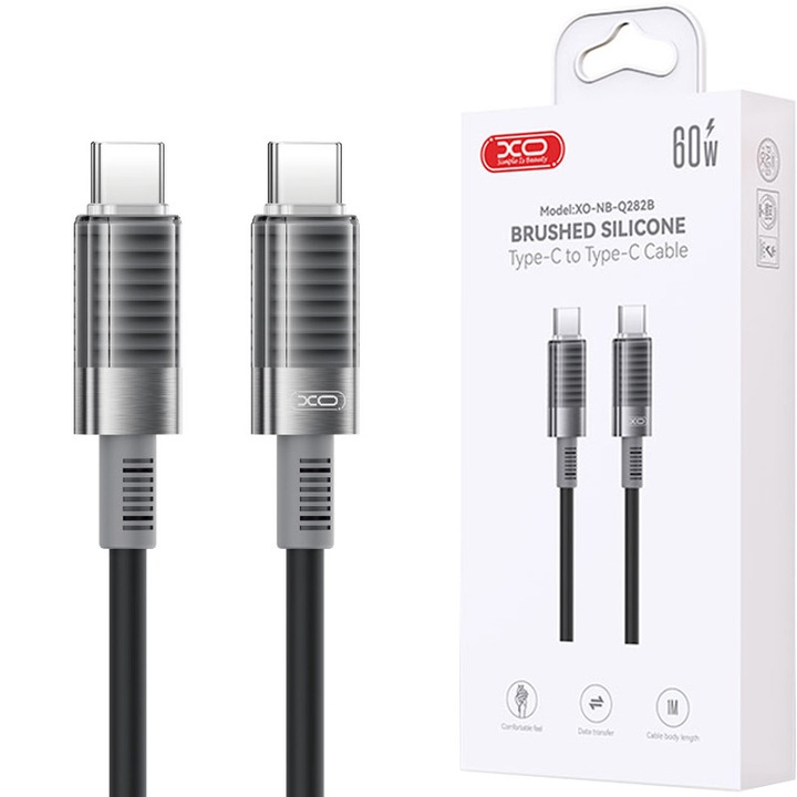 XO-NBQ282B kábel, C-típusú - C-típusú, iPhone 15/16 és Android készülékekhez, adatátvitel, gyors töltés 60W, fekete