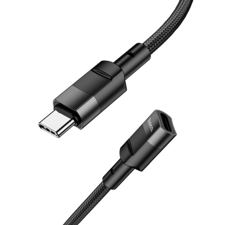 Удължителен кабел USB-C Hoco U107, 1.2 м, Type-C към Type-C, 3A, USB 2.0, издръжлив текстилен кабел