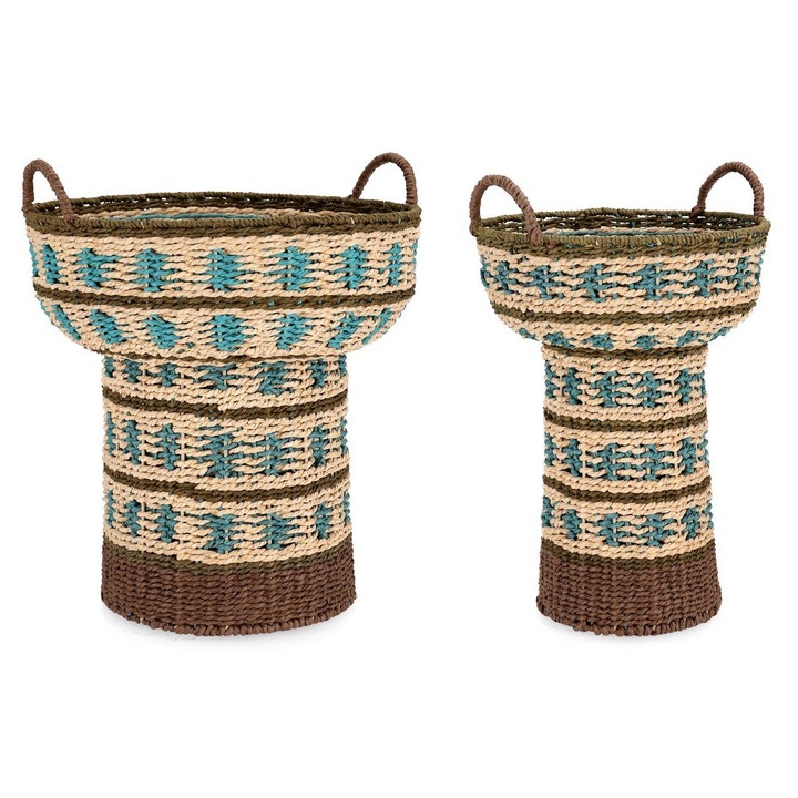 Set 2 cosuri decorative hartie maro natur turcoaz Kya Ø28x38h, ø36x39h