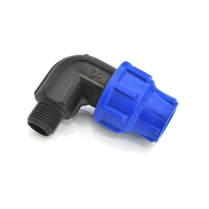 Cot compresiune PE, filet exterior, 40 mm x 1 1/4, 90 grade