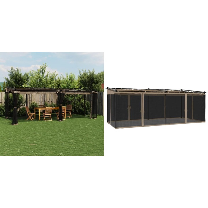 Foisor cu pereti din plasa, gri taupe, 6x3 m, otel