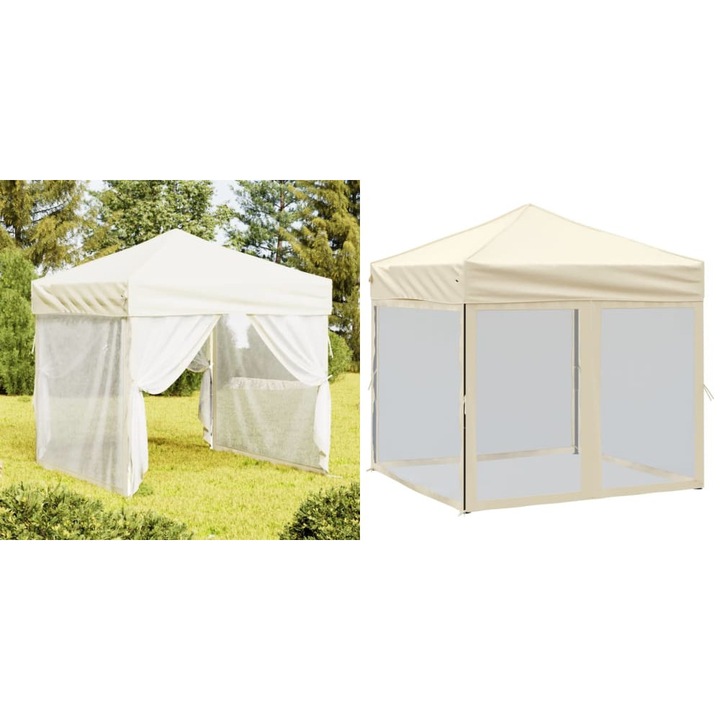 Cort pliabil pentru petrecere, pereti laterali, crem, 2x2 m