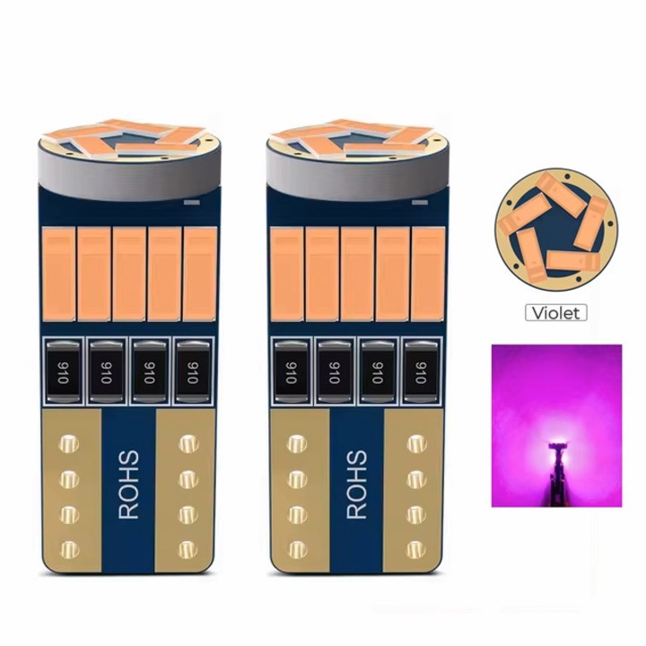 Set 2 Becuri LED Auto T10 W5W, Violet, 12V