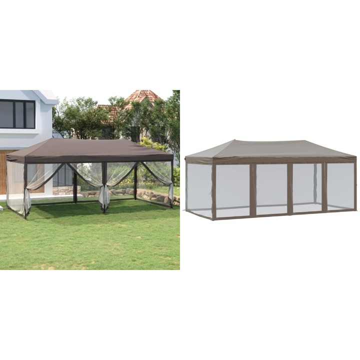 Cort pliabil pentru petrecere pereti laterali, gri taupe, 3x6 m