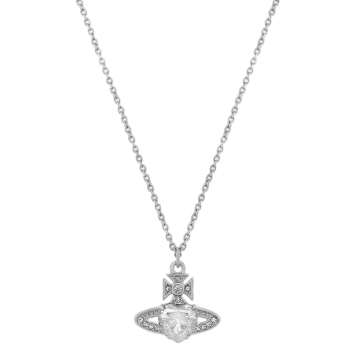 Colier cu pandantiv din argint in forma de inima si diamant, Argintiu