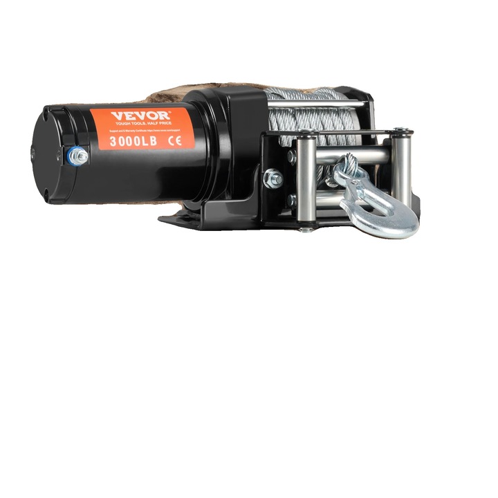 Winch electric, 3000lbs, 39ft, 1.3hp, cablu din otel, control prin fir