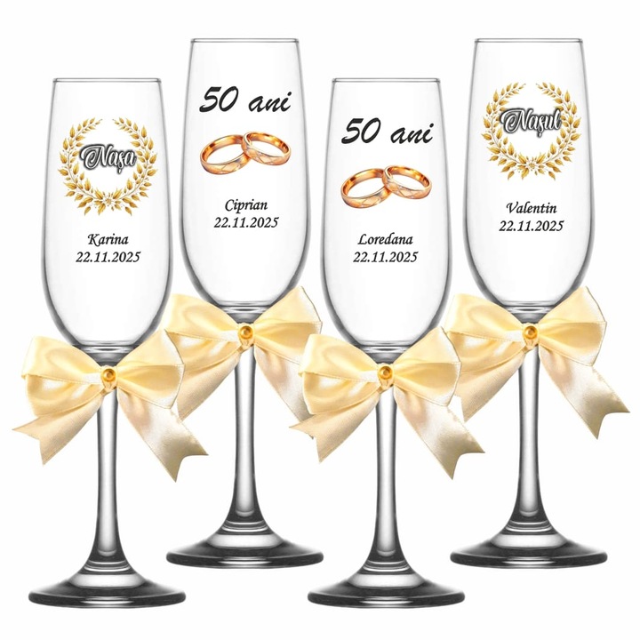 Set 4 Pahare, Nunta de Aur, Miri, Nasi, Auriu, PNAR001