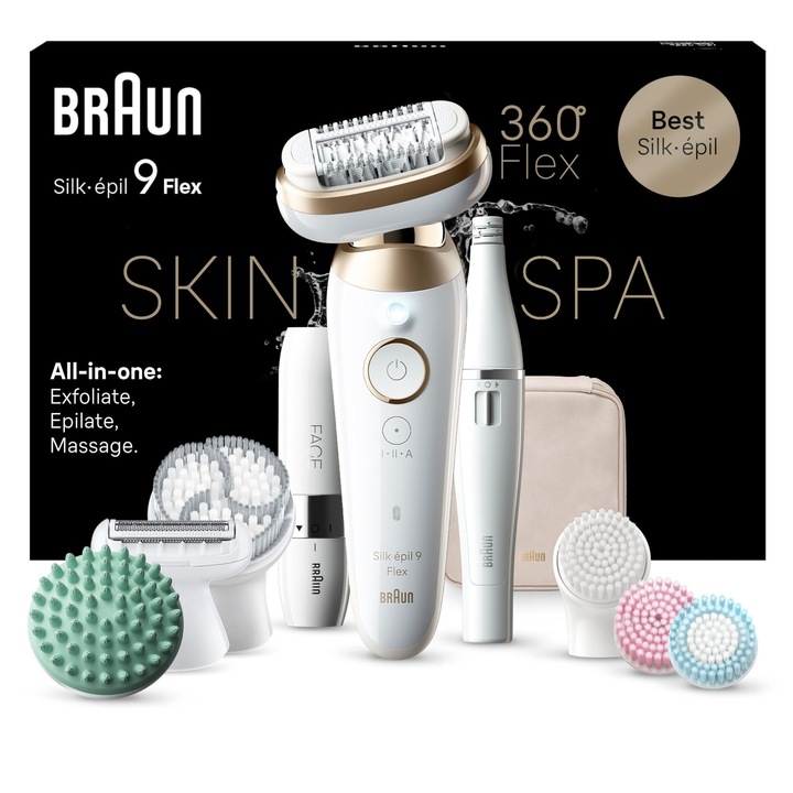 Braun Silk-Epil 9 Flex Skinspa multifunkciós epilátorkészlet, fehér/arany