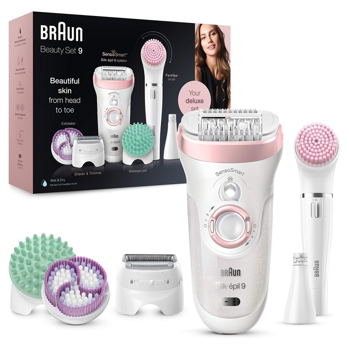 Braun Silk-Epil 9 szépségszett, női epilátor, borotva tartozékok, fehér/fekete