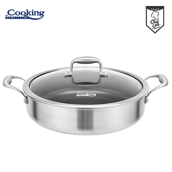 Cratita cu capac sticla Cooking by Heinner Titanium, 3 straturi, inox, inductie, 30 x 7.8 cm, 4.8 L