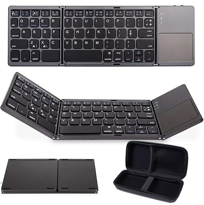 Tastatura Wireless Pliabila, Ultra Subtire, Portabila, Reincarcabila, Pliabila in 3 sectiuni, Bluetooth 5.0, Compatibila cu Windows/Android/iOS (argintiu-gri)