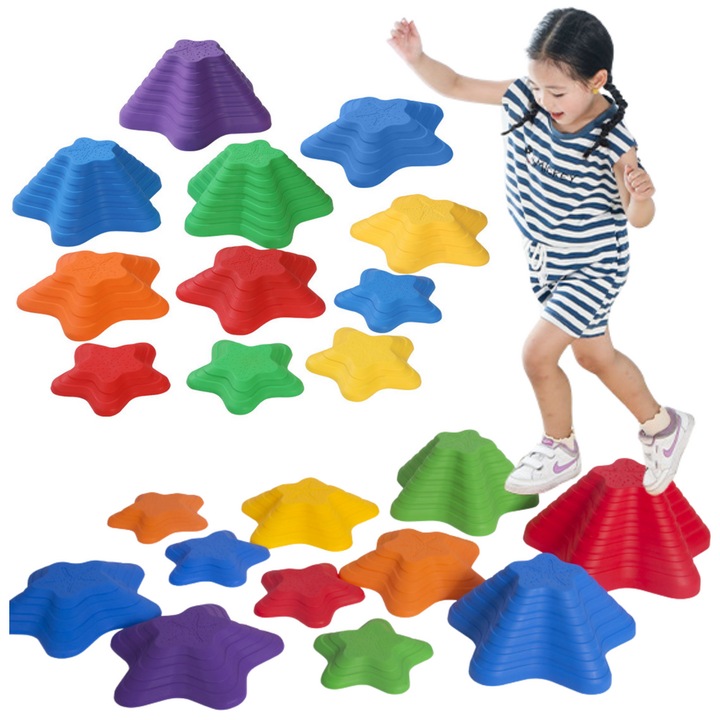 Сензорна пътека LEAN Toys, 6 цветни камъка, 3 размера, неплъзгаща се