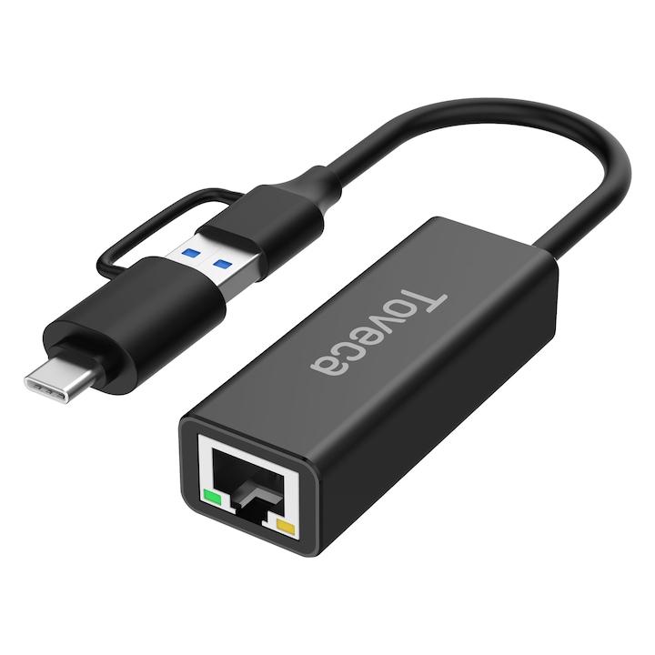 Adaptor Placa Retea USB 3.0 la RJ45, Toveca, 1 Gbps - Ethernet 10/100/1000 Mbps, Compatibil Windows / macOS / Android / Linux, Negru