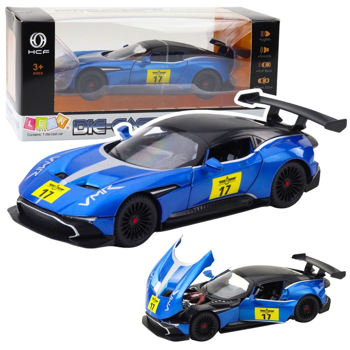 Спортна кола 1:22 със светлини и звуци, синя, LEAN Toys, 21,5x10x5,5см