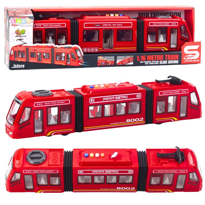 Játékvonat, LEAN Toys, metrómodell 1:16, fény- és hangeffektekkel, piros, 41x8,5x6,5cm