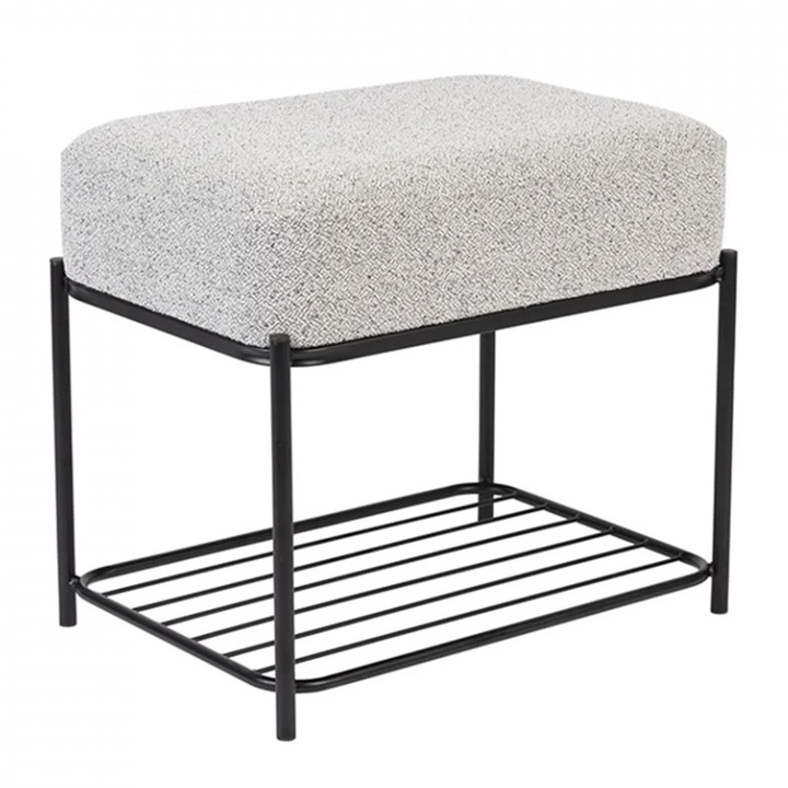 Taburet dreptunghiular Milou The Home, gri, 35x50 cm, textil cu cadru metalic