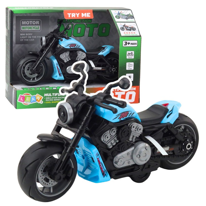 Játék motorkerékpár, LEAN Toys, fény- és hangeffektek, kék, 22,5x12,5x11cm