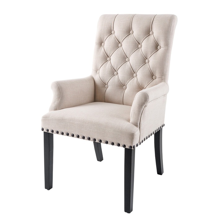 Scaun dining bej/negru din textil Castle The Home Collection