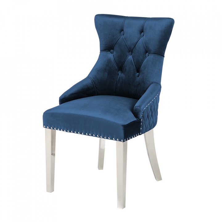 Scaun dining albastru din catifea Castle The Home Collection