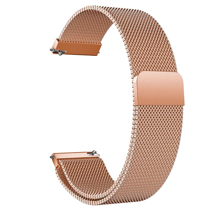 Каишка за смарт часовник Garmin Vivomove 3S, За всички китки, Сигурно закрепване, Метална мрежа, Rose gold