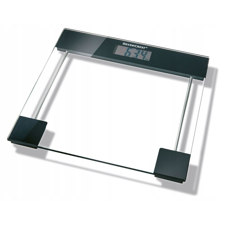 Голяма стъклена везна, Silvercrest, 30x2.3x30 см, капацитет 180 кг, LCD дисплей