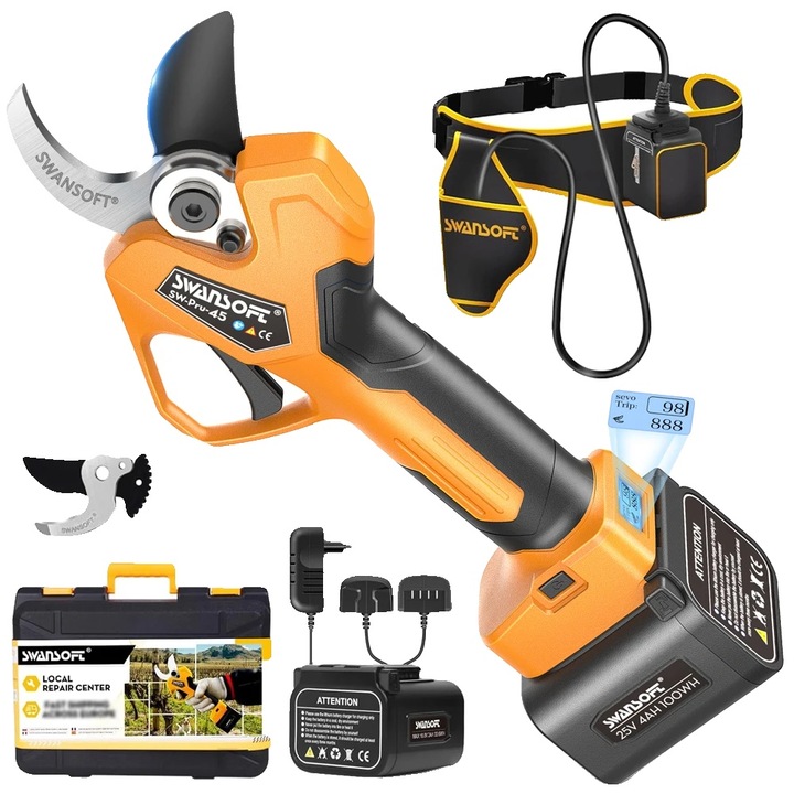 Foarfeci electrice de taiere, Swansoft, 25V, doua baterii, negru/portocaliu