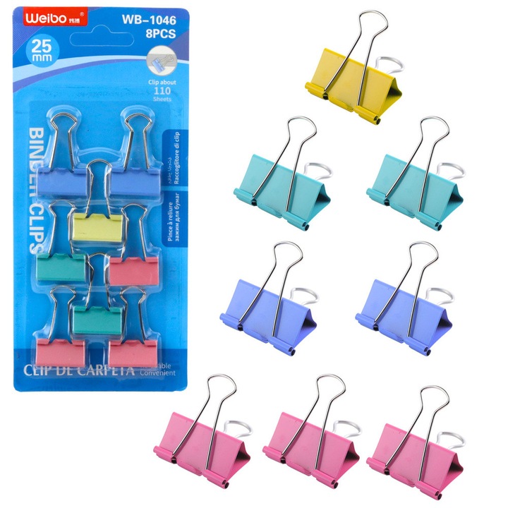 Set 8 Clips Birou 25mm, LEAN, Pastel