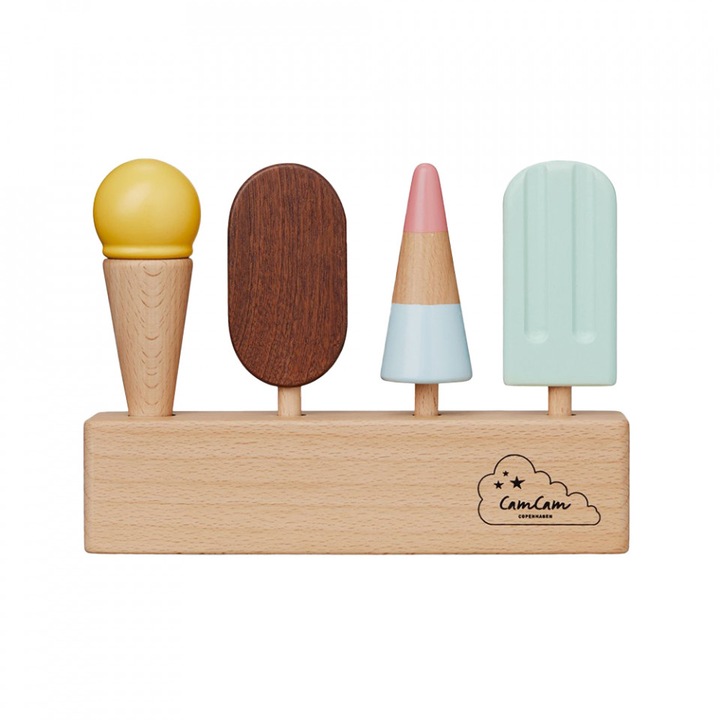 Set de joaca 5 piese multicolor din lemn Ice Cream CamCam Copenhagen