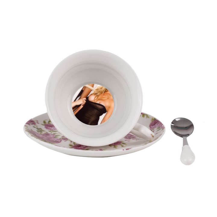 Ceasca cu farfurioara si lingurita din ceramica 6x10 cm Rumina Guiltless Seletti