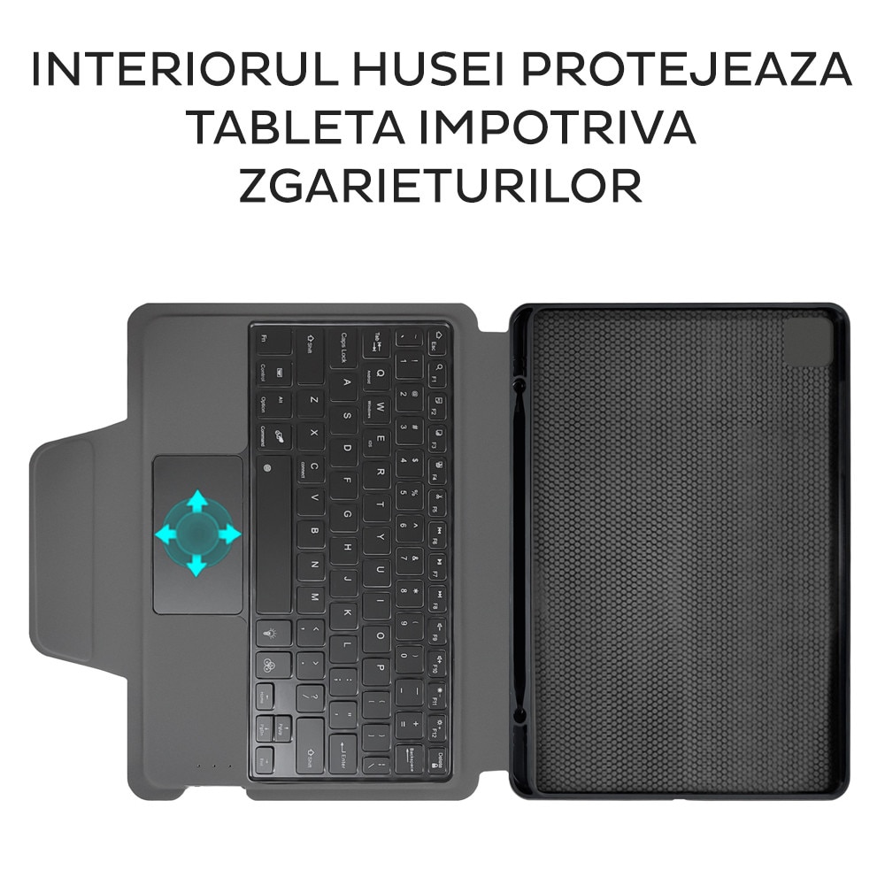 Husă tableta DD Daden KeyTab Pro, Tastatură Bluetooth, Iluminare RGB, Negru, complet cu Apple iPad Air 11 2024