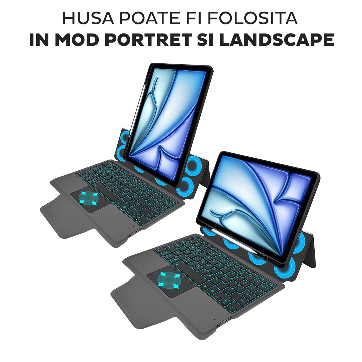 Husă tableta DD Daden KeyTab Pro, Tastatură Bluetooth, Iluminare RGB, Negru, complet cu Apple iPad Air 11 2024