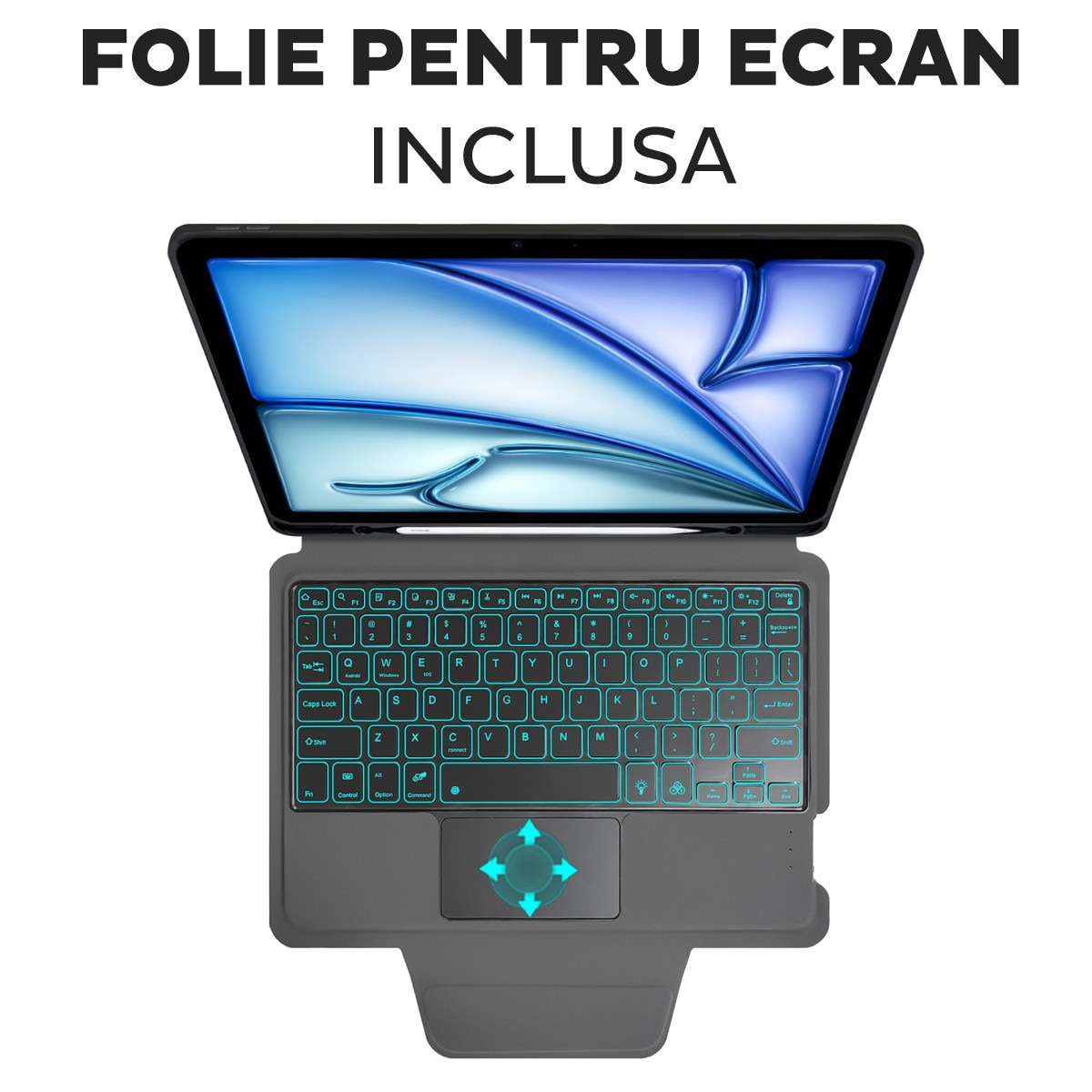 Husă tableta DD Daden KeyTab Pro, Tastatură Bluetooth, Iluminare RGB, Negru, complet cu Apple iPad Air 11 2024