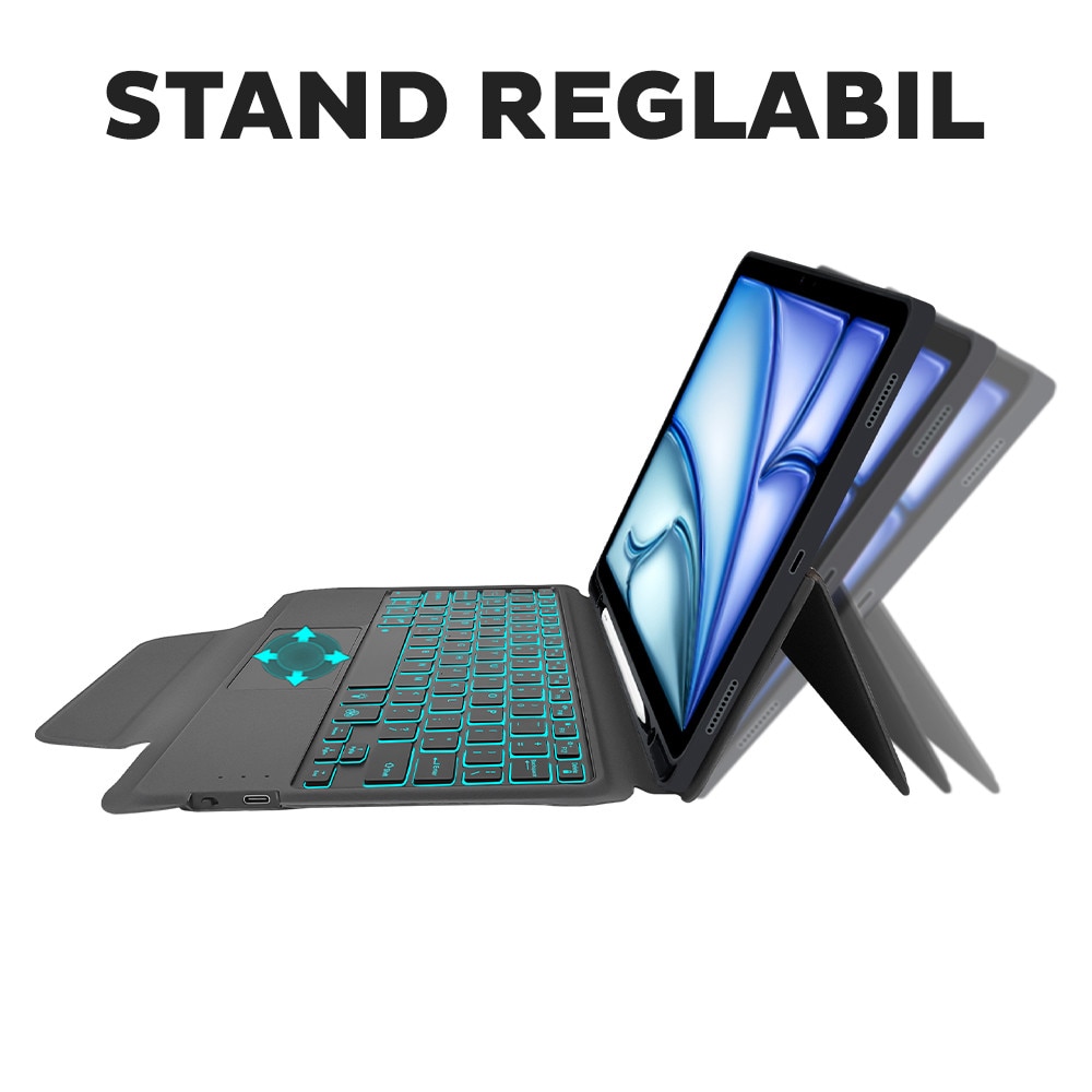 Husă tableta DD Daden KeyTab Pro, Tastatură Bluetooth, Iluminare RGB, Negru, complet cu Apple iPad Air 11 2024