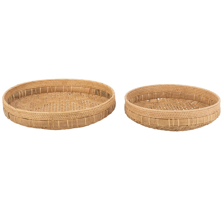 Set 2 cosuri maro din ratan Round J-Line