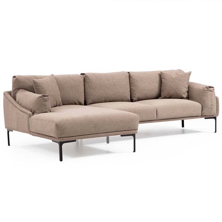 Canapea colt pentru 3 persoane, The Home Collection, poliester, bej