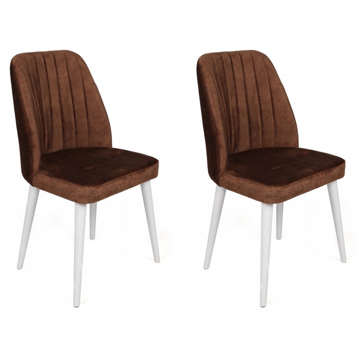 Set 2 scaune dining maro/albe din catifea Alfa The Home Collection