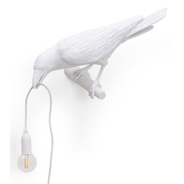 Aplica pentru exterior alba din fibre naturale Bird Looking Left Seletti