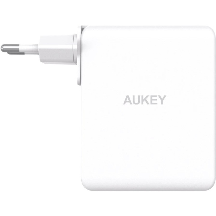 Aukey hálózati töltő, PA-B7O WH, 140W, gyorstöltés, 2 x USB-C, 1 x USB-A, fehér