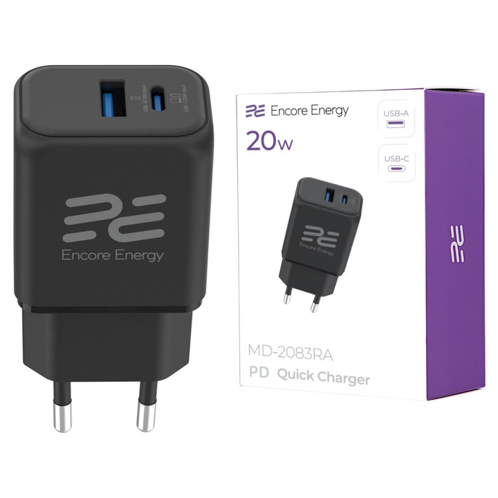 Incarcator retea 20W | QC 4 | PD 3.0 | USB Typ-C | Fast Charge | Encore Energy MD-2083RA