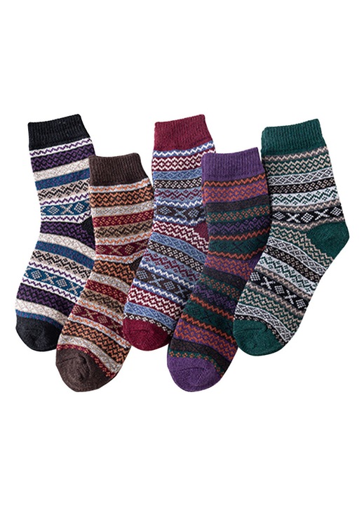 Set de 5 perechi ciorapi groase de iarna pentru doamne, bumbac/poliester/elastan, multicolor, 35-40 UE