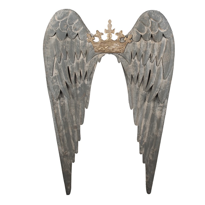 Angyalszárnyak dekoráció, fali, aranyszürke fém 46x4x65 cm