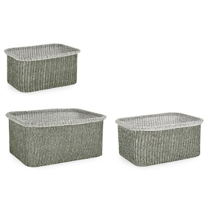 Set 3 cosuri depozitare verzi Amalya 32x22x17h; 37x27x18,5; 42x30x19,5h