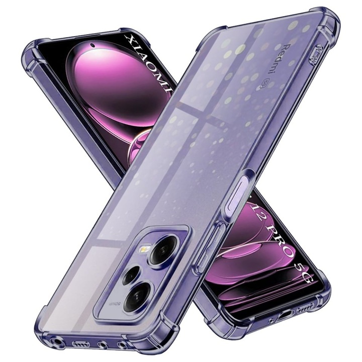 Husa pentru Xiaomi Redmi Note 12 Pro 5G, SKYDDAR INNOVATION, Shockproof Clear Silicone, Silicon Slim, set cu sticker, Fumuriu